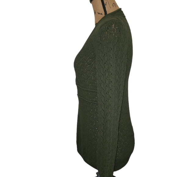 Ann Taylor Loft Sz LARGE Green Sweater Long Sleeve V-Neck Cozycore Grandmacore - Picture 4 of 7